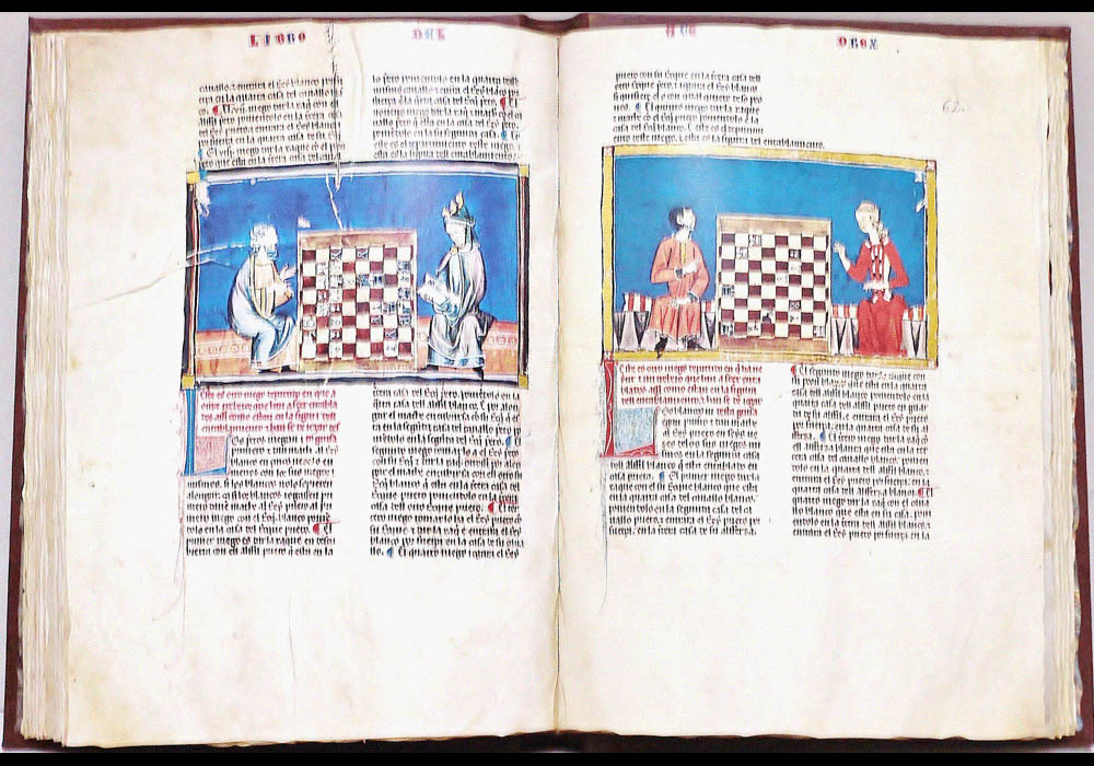 Libro Ajedrez Dados Tablas-Alfonso X sabio-manuscrito iluminado códice-facsímil-Vicent García Editores-1 abierto.